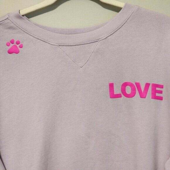 WILDFOX purple lilac pink  sweatshirt sz L Dogs Love Me puppy paw print New - Picture 3 of 12